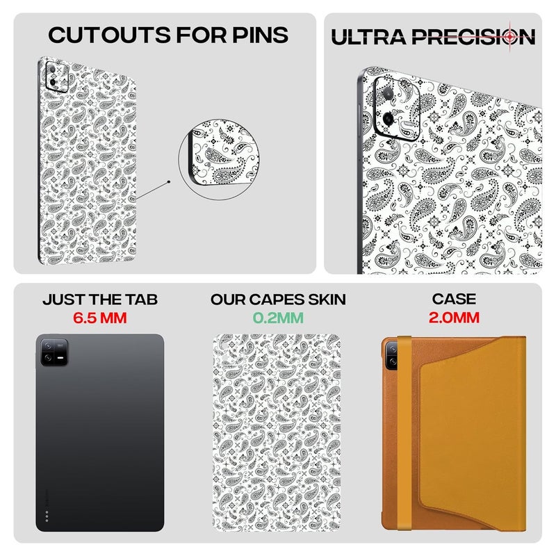 Capes Tablet Skins for Xiaomi Pad 6 | Ultra-Thin Protective Film | Anti-Scratch Vinyl Decal Skin | Not Case/Cover (White Paisley, Back Skin) - Image 4