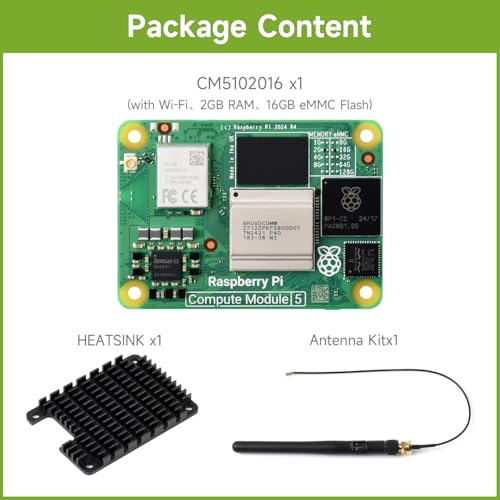 Waveshare ويفشير CM5 وحدة معالجة Raspberry Pi 5، تأتي مع Raspberry Pi CM5102016 الرسمي (مع واي فاي، 2 جيجابايت RAM، 16 جيجابايت eMMC فلاش)، مجموعة هوائيات ومشتت حراري. (3 عناصر) - Image 2