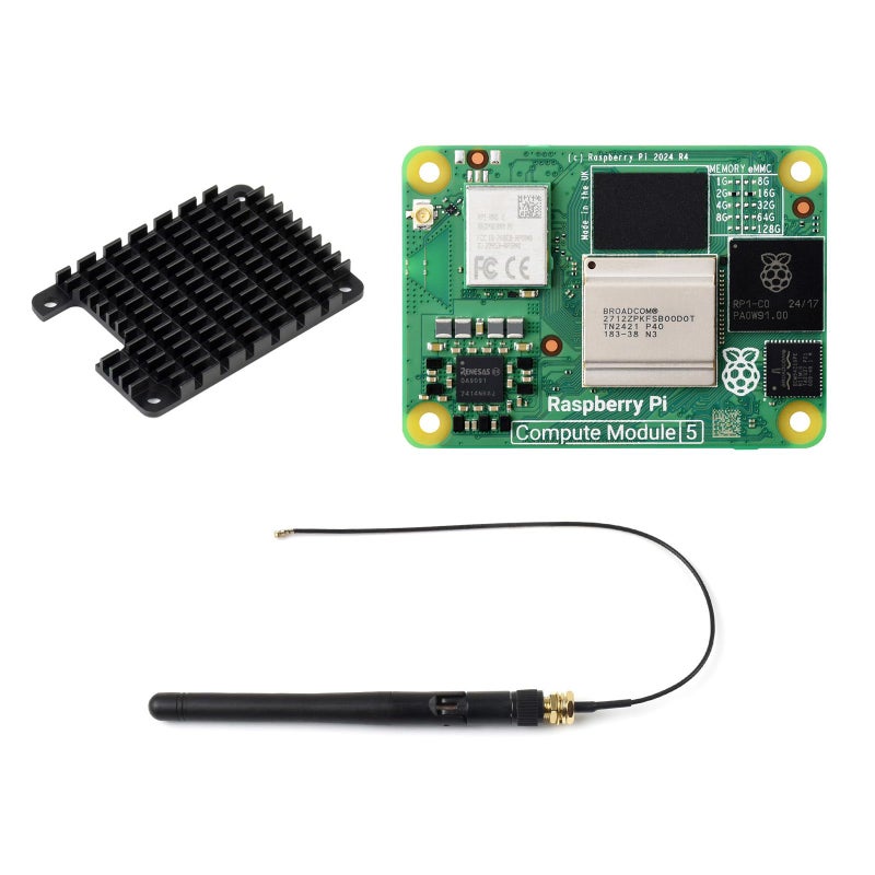 Waveshare ويفشير CM5 وحدة معالجة Raspberry Pi 5، تأتي مع Raspberry Pi CM5102016 الرسمي (مع واي فاي، 2 جيجابايت RAM، 16 جيجابايت eMMC فلاش)، مجموعة هوائيات ومشتت حراري. (3 عناصر) - Image 4