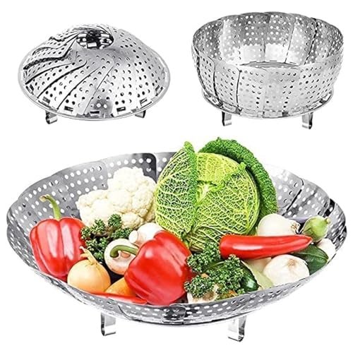 AADHIK Vegetable Steamer Basket Stainless Steel Vegetable Steamer for Cooking Vegetable & Fruits/Salad/Steaming with Insert for Pots, Crock, Pans Food Drain Bowl (Silver) - Image 1