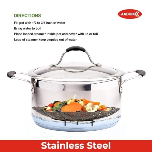 AADHIK Vegetable Steamer Basket Stainless Steel Vegetable Steamer for Cooking Vegetable & Fruits/Salad/Steaming with Insert for Pots, Crock, Pans Food Drain Bowl (Silver) - Image 5
