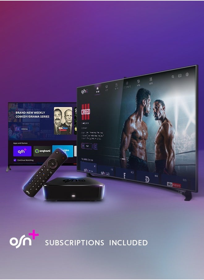 أو إس إن - اشتراك OSNtv (3 اشهر)، ترفيه OSN+ متضمن مع الجهاز الجديد بدقة 4K | جهاز التحكم الصوتي عن بُعد | Wi-Fi وإيثرنت | مشغل بواسطة Android 11.0 - Image 1