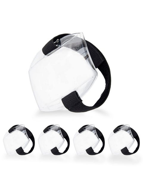 5 Pack Arm Badge Holder Card Holder Id Armband With Black Adjustable Elastic Strap Fastener Clear Plastic Name Tag Holder