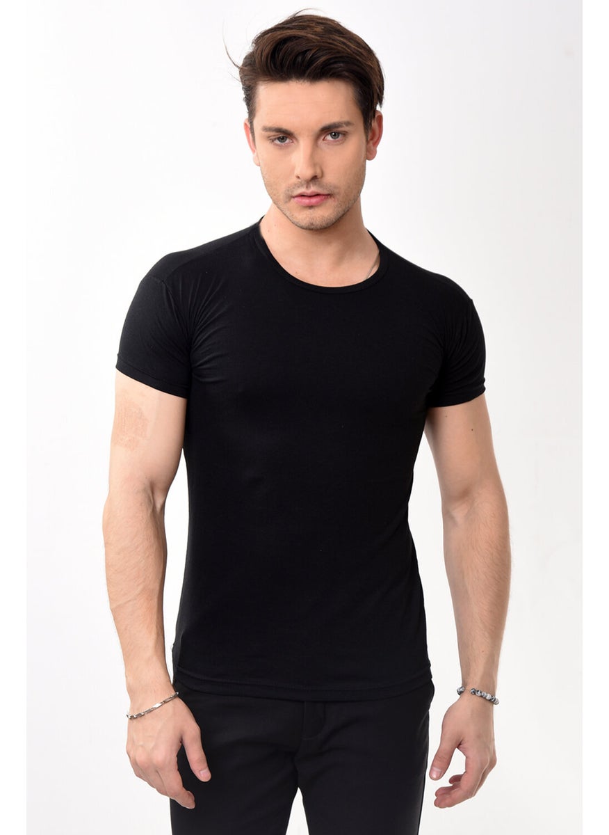 Belifanti Collection تي شيرت رجالي ضيق بأكمام قصيرة ورقبة دائرية باللون الأسود  - Image 1