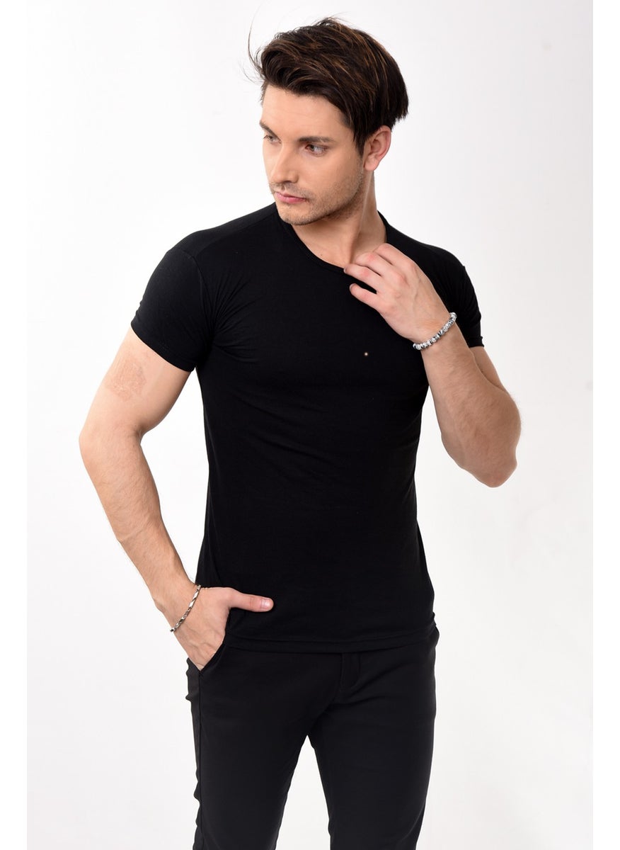 Belifanti Collection تي شيرت رجالي ضيق بأكمام قصيرة ورقبة دائرية باللون الأسود  - Image 2