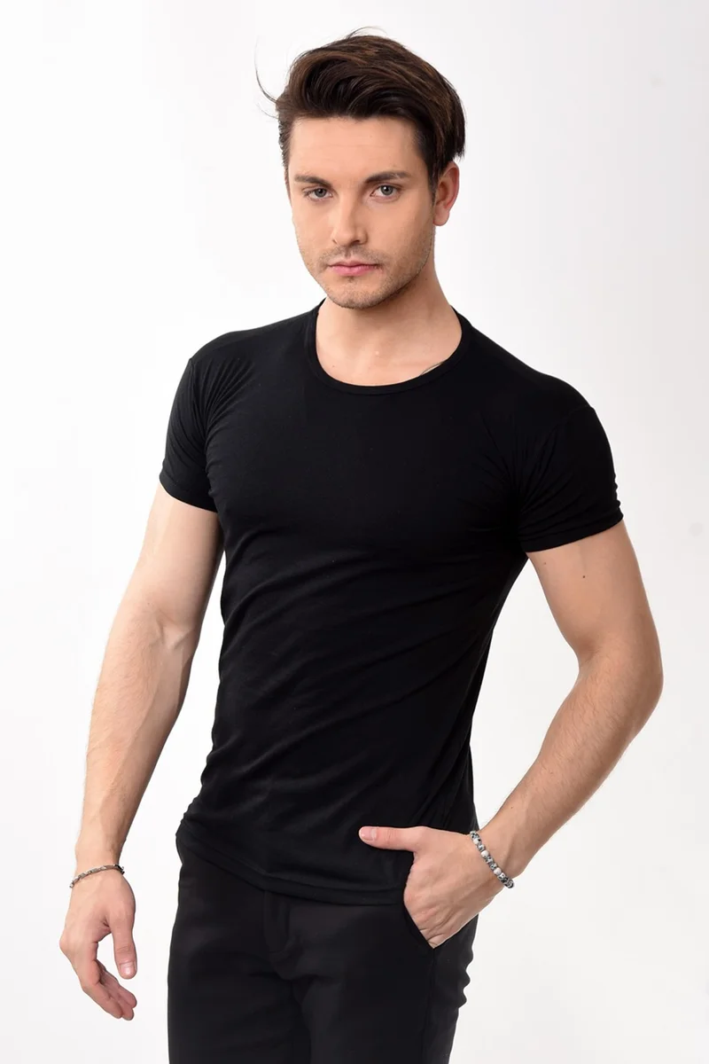Belifanti Collection Men's Slim Fit Basic Crew Neck Short Sleeve T-Shirt Black