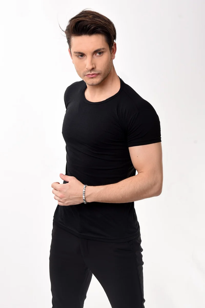 Belifanti Collection Men's Slim Fit Basic Crew Neck Short Sleeve T-Shirt Black