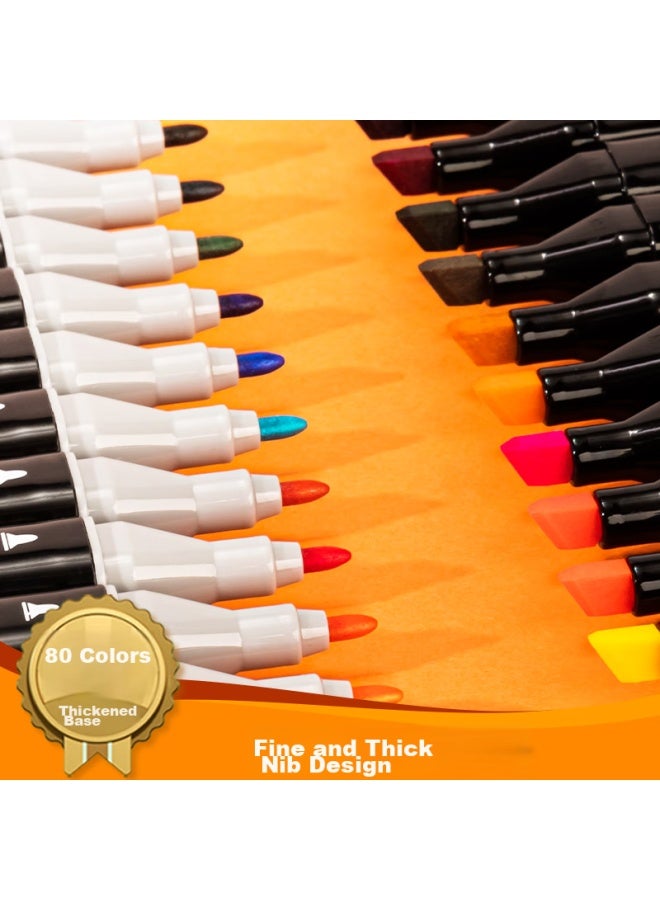 Deli 80-color Dual-tip Quick-drying Alcohol Markers, Black Cloth Bag, Student Watercolor Pens, Art Markers, Drawing Pens, Doodle Pens, Birthday Gift, Back-to Gift - Image 3