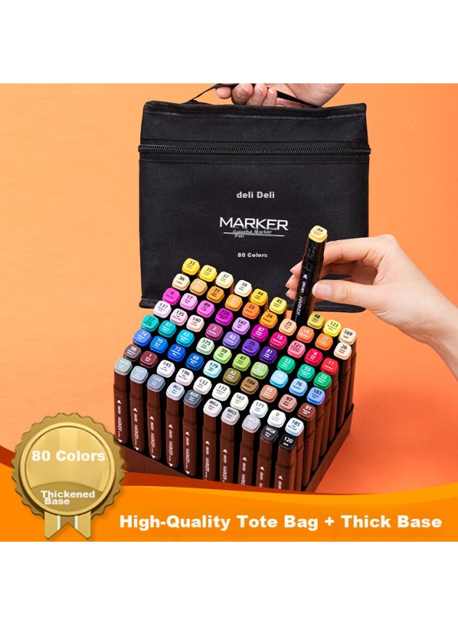 Deli 80-color Dual-tip Quick-drying Alcohol Markers, Black Cloth Bag, Student Watercolor Pens, Art Markers, Drawing Pens, Doodle Pens, Birthday Gift, Back-to Gift - Image 5