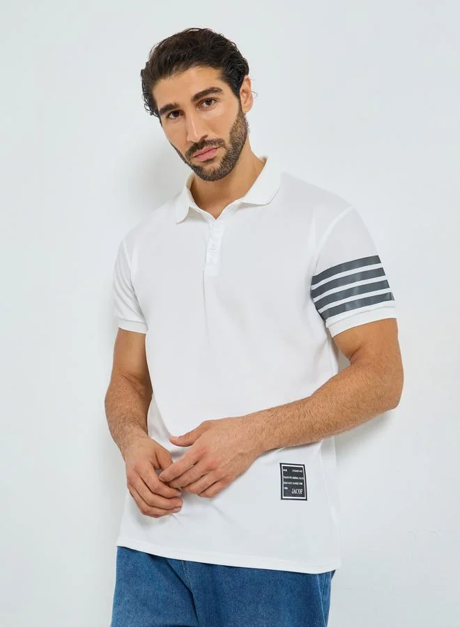 Styli Men White Regular Fit Striped Print Polo