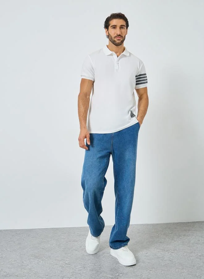 Styli Men White Regular Fit Striped Print Polo