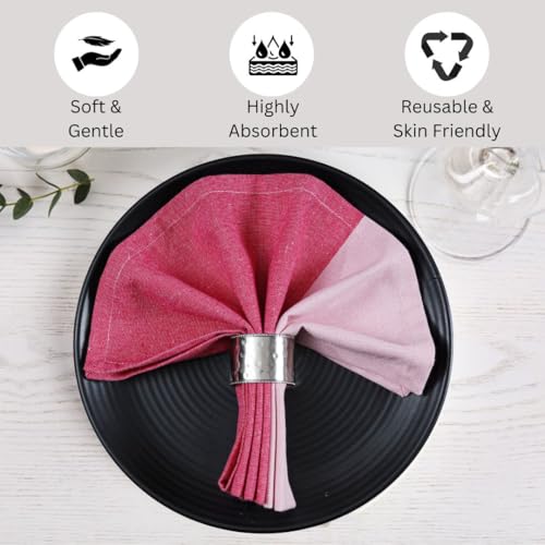 DineNest Cloth Dinner Napkins 100% Cotton Set of 6 - Soft Durable Reusable Table Napkins - for Dining Weddings Parties Holidays Easter and Everyday Use - 18x18 Inch Cloth Napkins Pink - Image 3