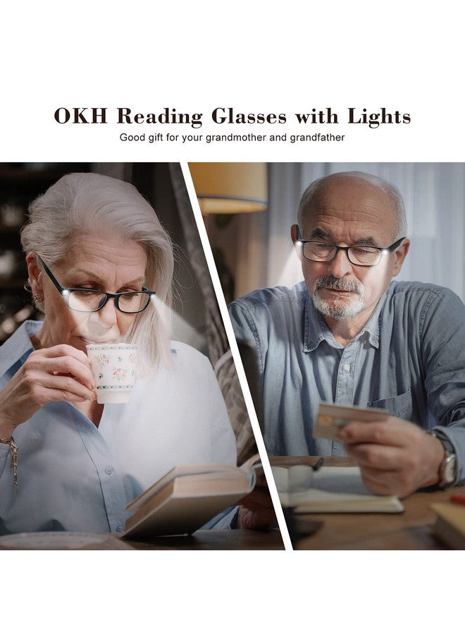OKH Led Reading Glasses With Light Rechargeable Women Men Anti Blue Light Reader Eyeglasses (Rectangle Black 2.0X) - Image 3