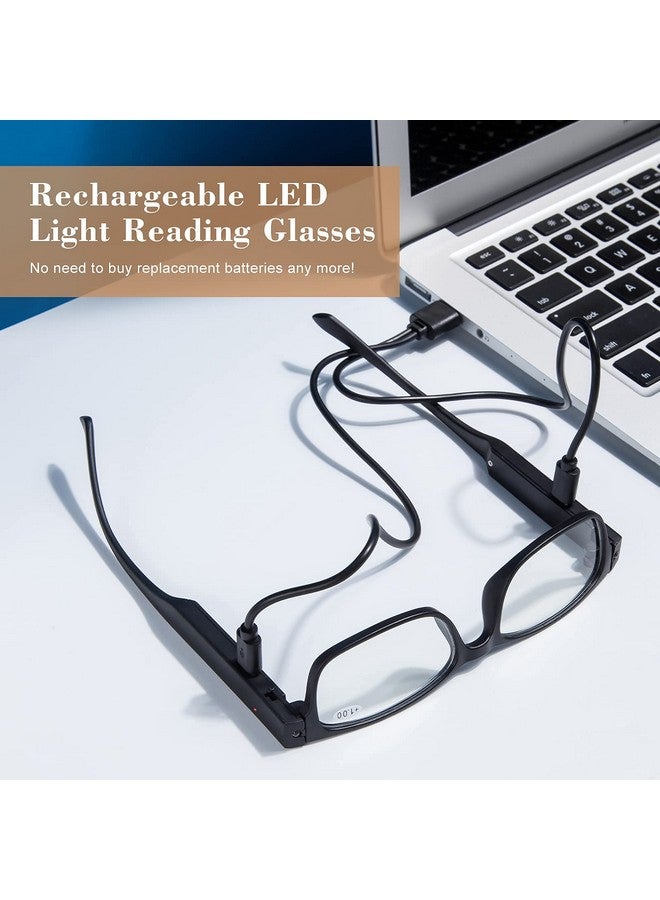 OKH Led Reading Glasses With Light Rechargeable Women Men Anti Blue Light Reader Eyeglasses (Rectangle Black 2.0X) - Image 2