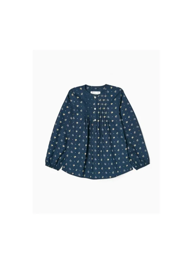 Zippy Zippy Long Sleeve Printed Cotton Blouse For Girls Dark Blue