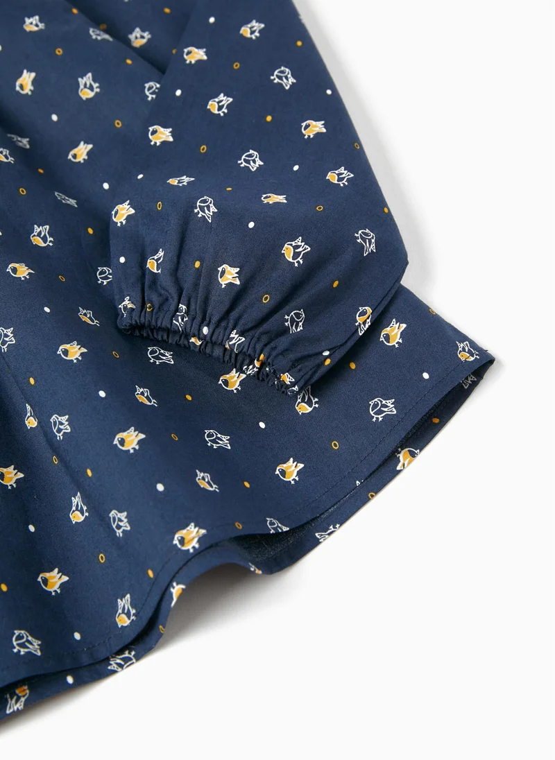 Zippy Zippy Long Sleeve Printed Cotton Blouse For Girls Dark Blue
