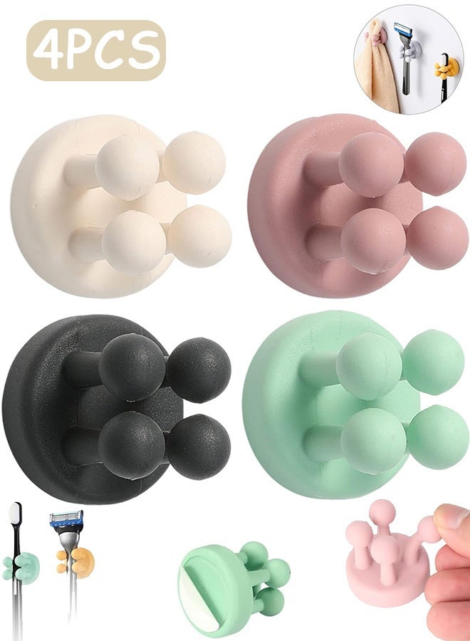 كوانتوم 4 قطع من حوامل فرشاة الأسنان المصنوعة من السيليكون، خطاف ذاتي اللصق مقاوم للماء متعدد الوظائف، خطاف فرشاة أسنان ذاتي اللصق مقاوم للماء للحمام والمطبخ والمكتب - Image 1