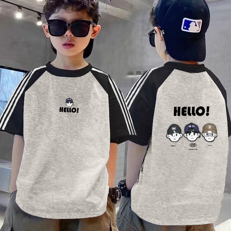 Children'S Clothing Boys' Pure Cotton T-Shirt Short-Sleeve Color-Block Three-Stripe Raglan Sleeve Summer Outfit For Older Kids Cool Stylish Boys Trendy T-Shirt - Image 3