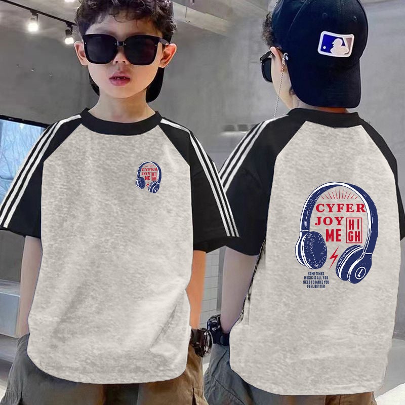 Children'S Clothing Boys' Pure Cotton T-Shirt Short-Sleeve Color-Block Three-Stripe Raglan Sleeve Summer Outfit For Older Kids Cool Stylish Boys Trendy T-Shirt - Image 4