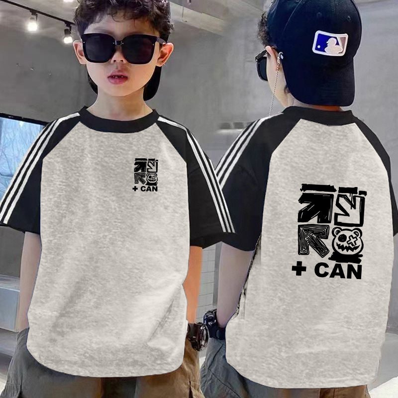 Children'S Clothing Boys' Pure Cotton T-Shirt Short-Sleeve Color-Block Three-Stripe Raglan Sleeve Summer Outfit For Older Kids Cool Stylish Boys Trendy T-Shirt - Image 5