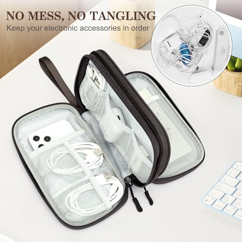 FYY Electronic Organizer, Travel Cable Organizer Bag Pouch Electronic Accessories Carry Case Portable Waterproof Double Layers Storage Bag for Cable, Charger, Phone, Earphone, Medium Size- Coffee - Image 5