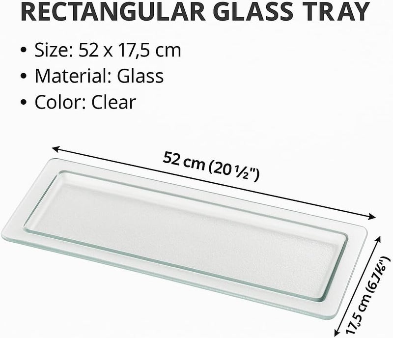 BS B&S Rectangular Glass Tray 43x13.5 cm Clear Glass Serving Platter for Appetizers, Snacks, Desserts, Table Decor Elegant & Durable Display Dish for Home or Events (52 * 17.5 CM) - Image 4