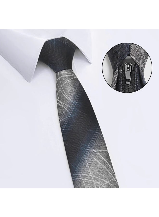 6pcs High Grade Mens Luxury Knotless Zipper Necktie Sets Soft Fabric 1200needles Classic Stripe Daily Business Style Formal Party Essential Gentleman Tie Neck Accessories - Image 3