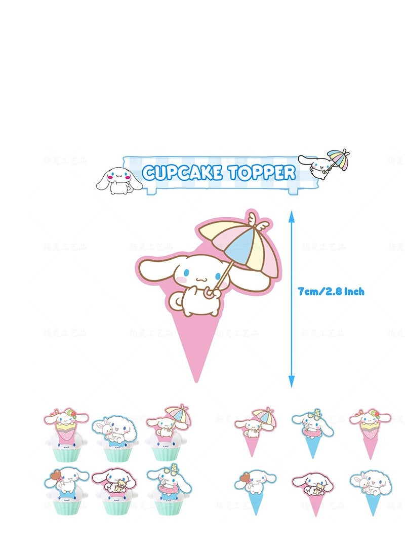 XiuWoo Cinnamoroll Birthday Decorations, Cute Cartoon Party Supplies Include Banner, Backdrop, latex Balloons  Hanging Swirls Foil Balloon Cake Cupcake Toppers  Tablecloth - Image 2