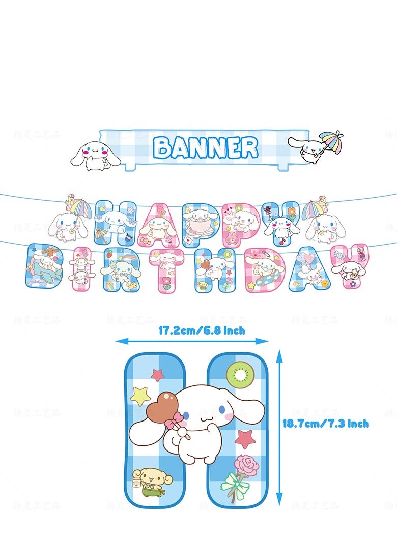 XiuWoo Cinnamoroll Birthday Decorations, Cute Cartoon Party Supplies Include Banner, Backdrop, latex Balloons  Hanging Swirls Foil Balloon Cake Cupcake Toppers  Tablecloth - Image 3
