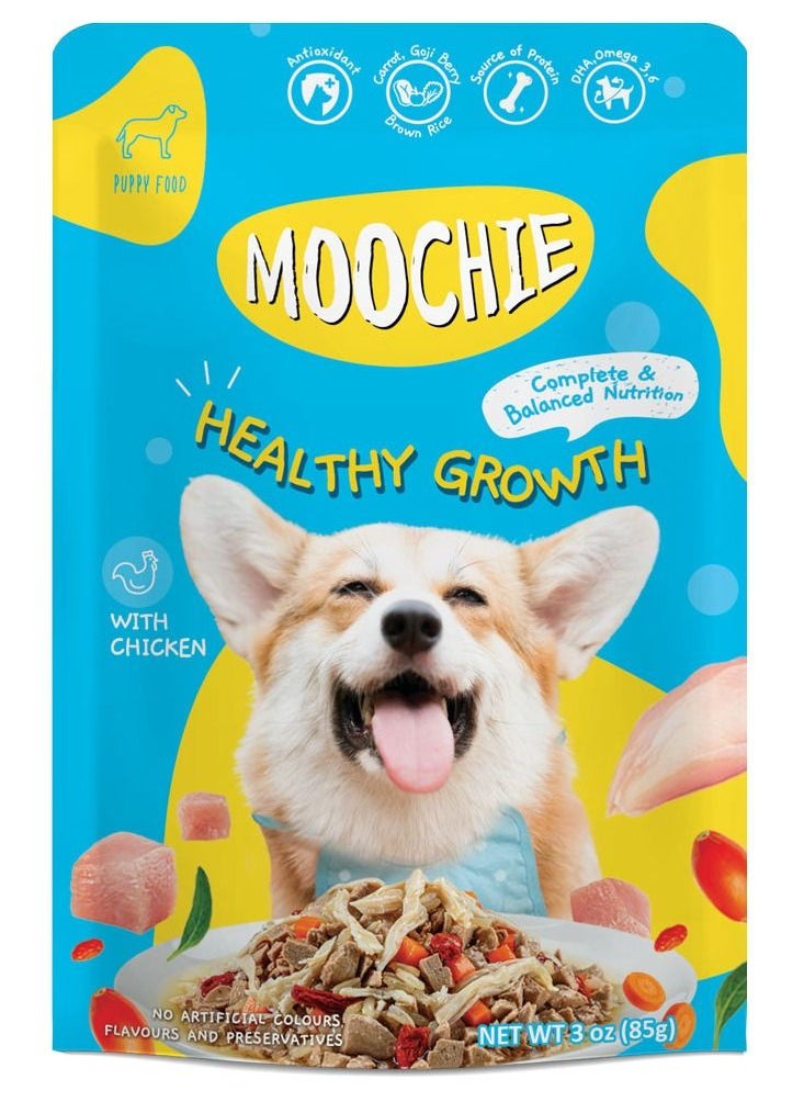MOOCHIE Moochie Dog Food Puppy Casserole with Chicken - Healthy Growth Pouch 12 x 85g  - Image 1