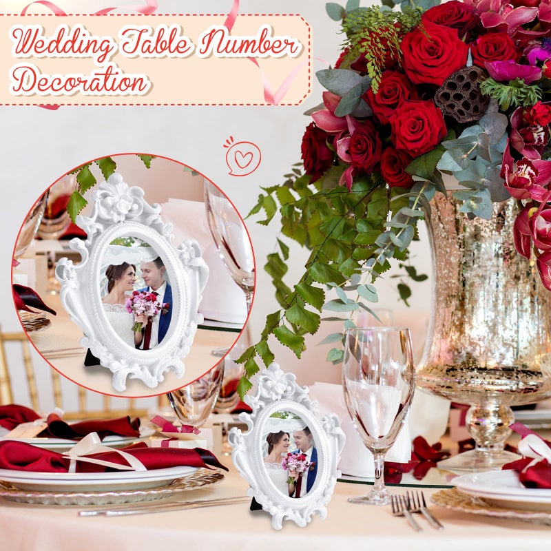 Maitys 15 Pcs Mini Picture Vintage Frames Tiny Antique Photo Baroque Ornate Resin Oval Frame Table Top Display Home Wedding Decor (White) - Image 3