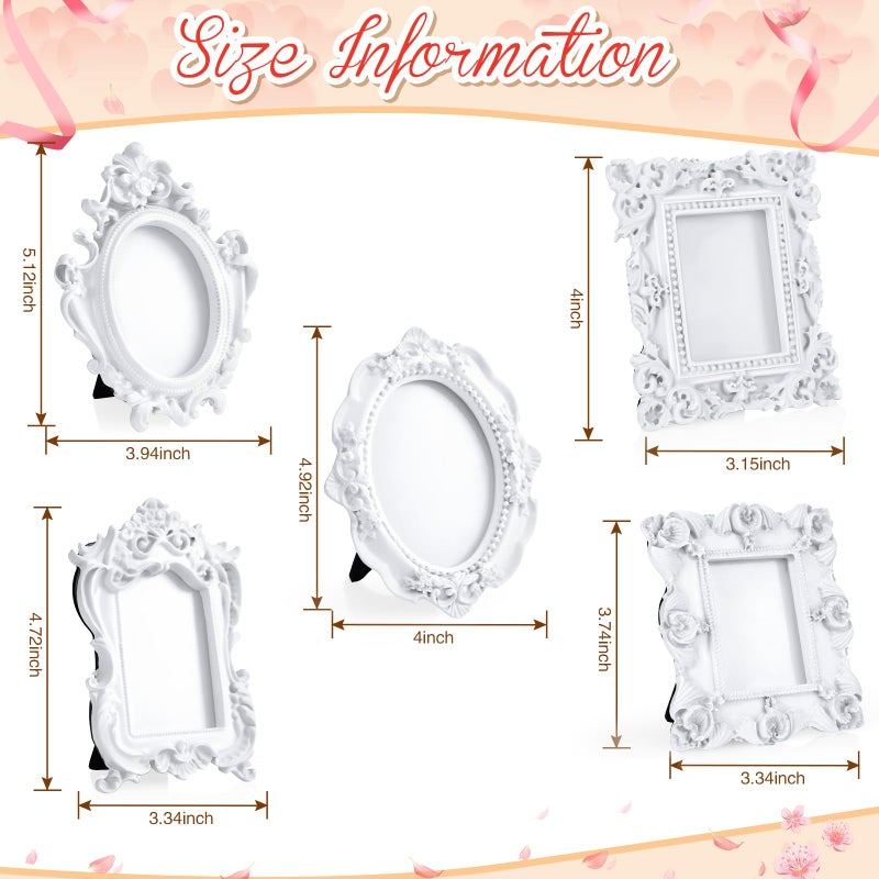 Maitys 15 Pcs Mini Picture Vintage Frames Tiny Antique Photo Baroque Ornate Resin Oval Frame Table Top Display Home Wedding Decor (White) - Image 2