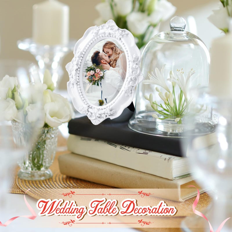 Maitys 15 Pcs Mini Picture Vintage Frames Tiny Antique Photo Baroque Ornate Resin Oval Frame Table Top Display Home Wedding Decor (White) - Image 4