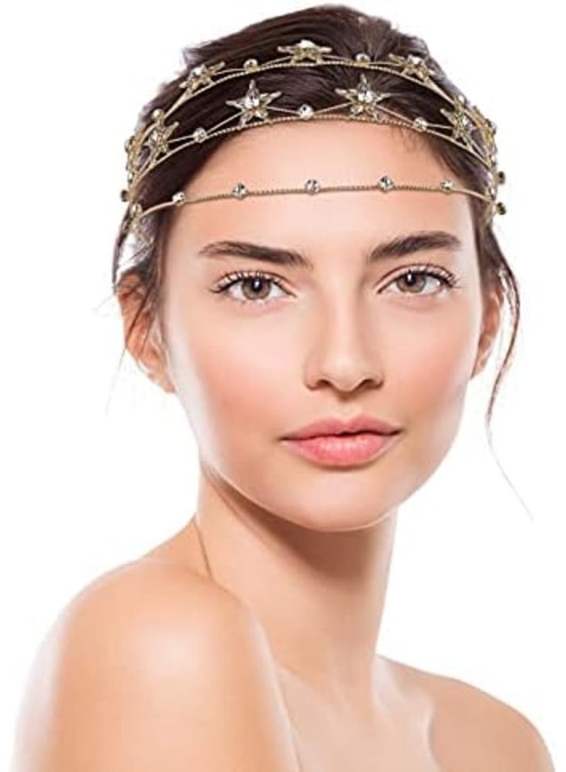 SYOSI Queen Crown and Tiaras Princess Star Crown for Women and Girls Crystal Headbands for Bridal, Princess for Wedding and Party (Gold) - Image 1