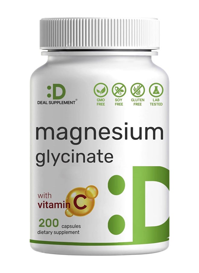DEAL SUPPLEMENT Magnesium Glycinate 500mg Per Capsule (1000mg Per Serving) Plus Vitamin C, 240 Capsules – 100% Chelated for Easy Absorption – Essential Mineral Supplement for Muscle, Sleep, & Heart Health  - Image 1