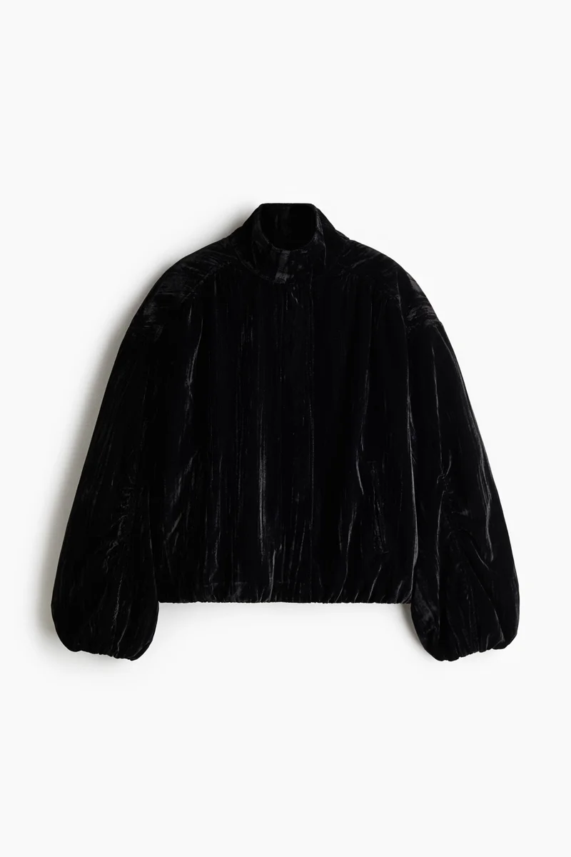 Balloon-sleeved velour jacket