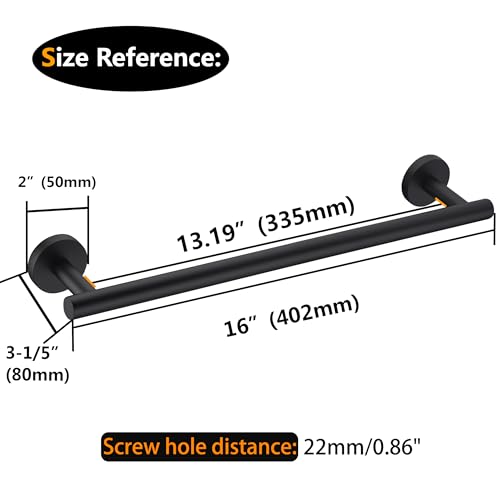 Nolimas Matte Black Bath Towel Bar Single Bars Towel Rack Rod Classic Wall Mounted SUS304 Stainless Steel Bathroom Towel Holder Toilet Kitchen Towel Shelf Single Layer,16 inches - Image 3