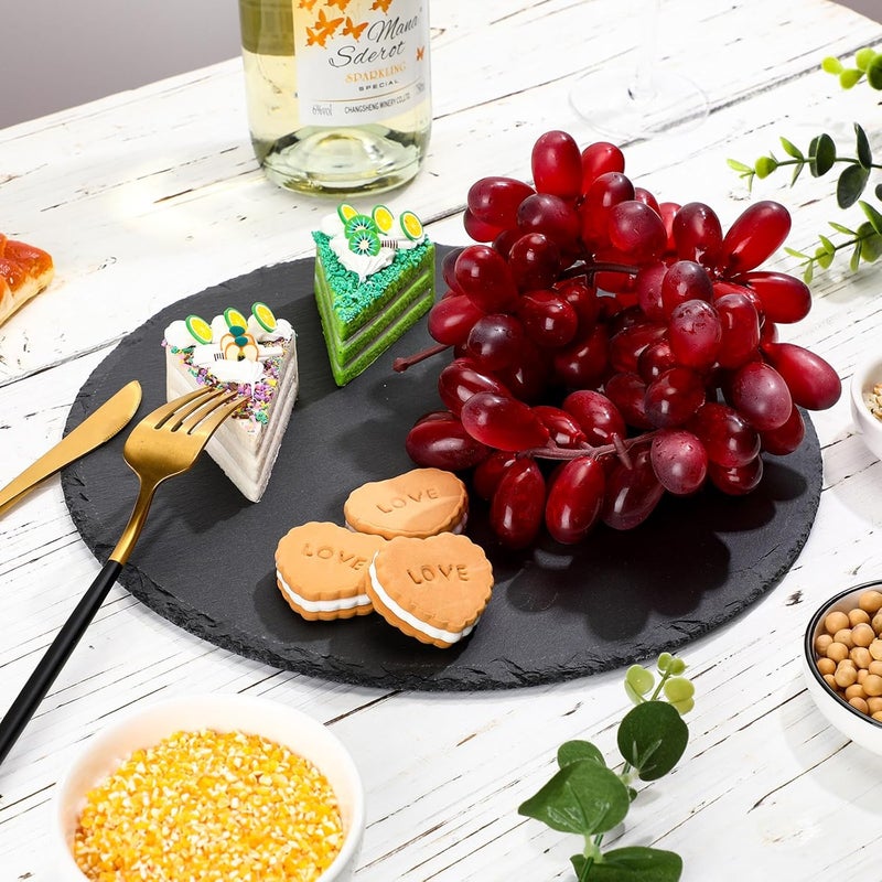 Uiifan 6 Pcs Round Slate Cheese Boards 11 Inch Round Black Stone Plates Charcuterie Boards Cheese Platter Serving Stone Tray Display Chalkboard with Soapstone Chalk for Meats Appetizers Dried Fruits - Image 4