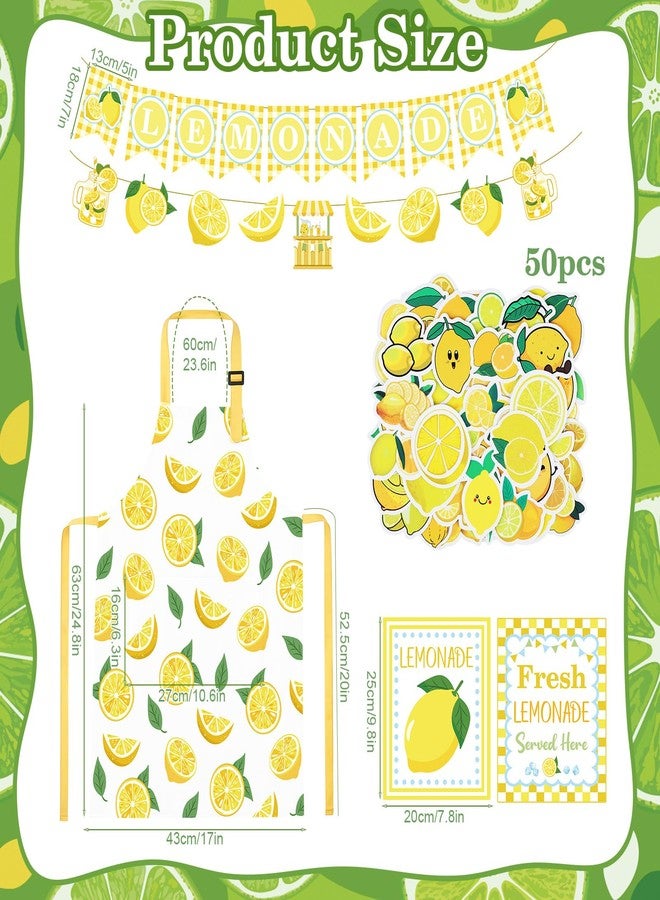 XLSXEXCL Lemonade Stand Supplies 2 Pcs Lemon Kids Apron with Pockets Lemonade Banners Stand Signs and Stickers for Summer Lemon Birthday Baby Shower Party Decor, Yellow - Image 2
