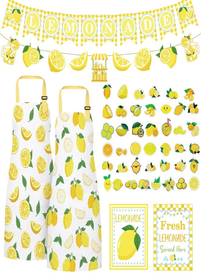 XLSXEXCL Lemonade Stand Supplies 2 Pcs Lemon Kids Apron with Pockets Lemonade Banners Stand Signs and Stickers for Summer Lemon Birthday Baby Shower Party Decor, Yellow - Image 1