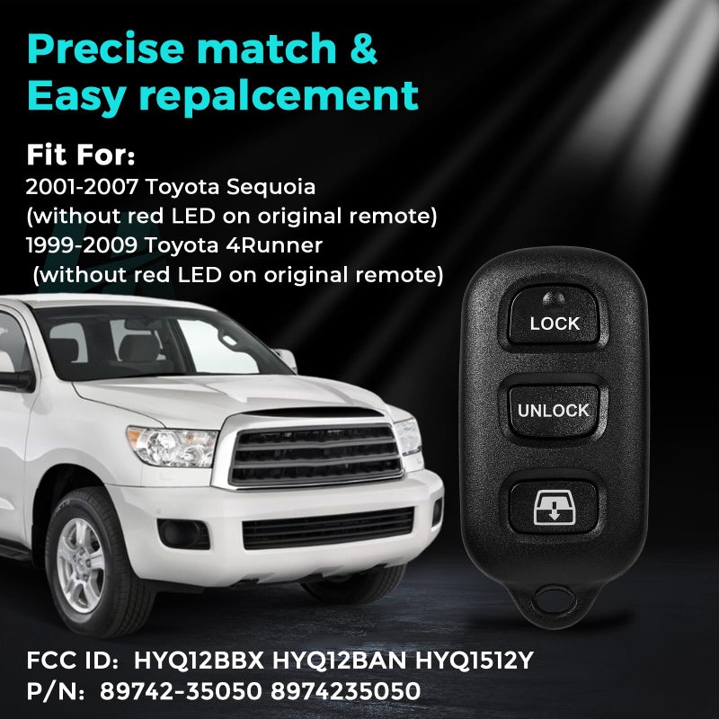 HelloAuto Key Fob for Toyota 4Runner 1999-2009, KeyFob Toyota Sequoia 2001-2007 Keyless Entry Remote Replacement Smart Key Fob 4 Buttons (FCC ID: HY12BAN HYQ12BBX HYQ1512Y) - Image 2