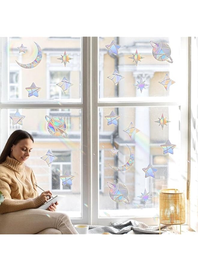 17 Pcs Anti Collision Window Clings Starry Rainbow Window Stickers Anti Collision Window Stickers For Preventing Bird Impact Reusable Rainbow Window Stickers