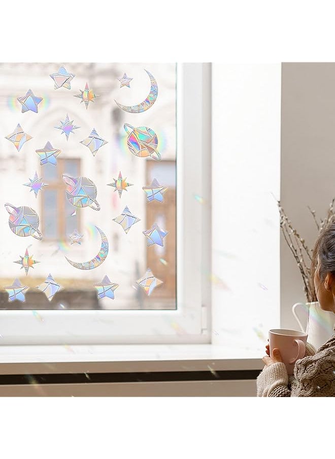 17 Pcs Anti Collision Window Clings Starry Rainbow Window Stickers Anti Collision Window Stickers For Preventing Bird Impact Reusable Rainbow Window Stickers