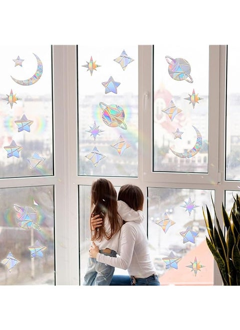 17 Pcs Anti Collision Window Clings Starry Rainbow Window Stickers Anti Collision Window Stickers For Preventing Bird Impact Reusable Rainbow Window Stickers