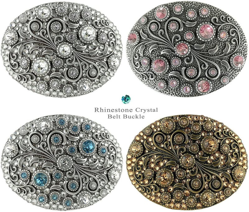 Belts.com Rhinestone Crystal Belt Buckle Antique/Brass Oval Floral Engraved Buckle - Image 4