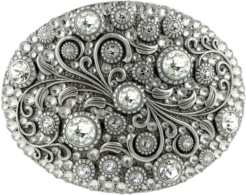 Belts.com Rhinestone Crystal Belt Buckle Antique/Brass Oval Floral Engraved Buckle - Image 1