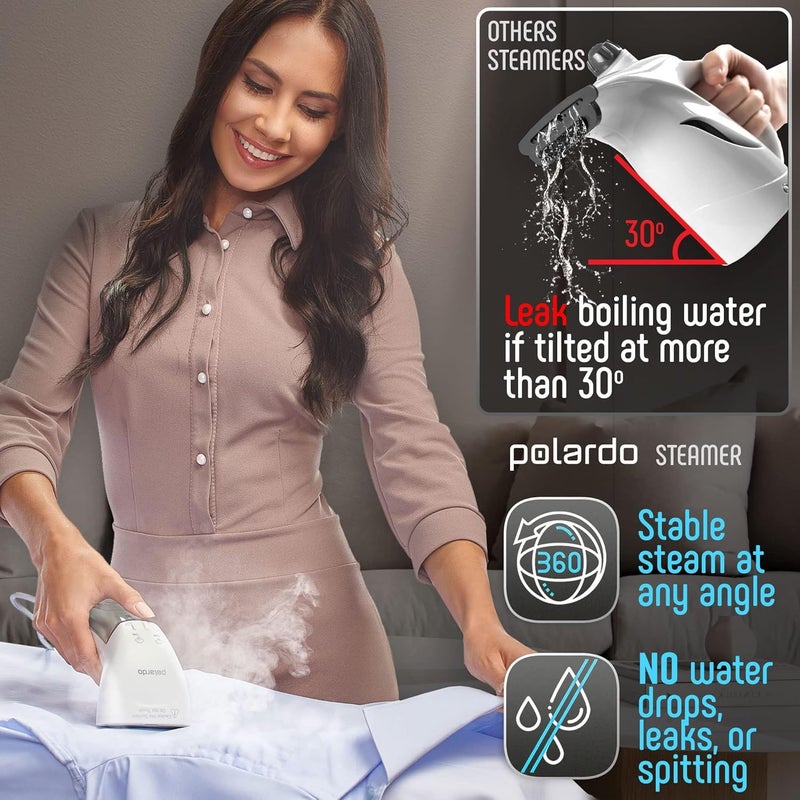 Polardo Portable Travel Garment Steamer for Clothes, Metal Steam Head, 25s Heat Up, Pump System, Mini Size, Handheld Steamer for Any Fabrics, No Water Spitting, 120V - Image 5