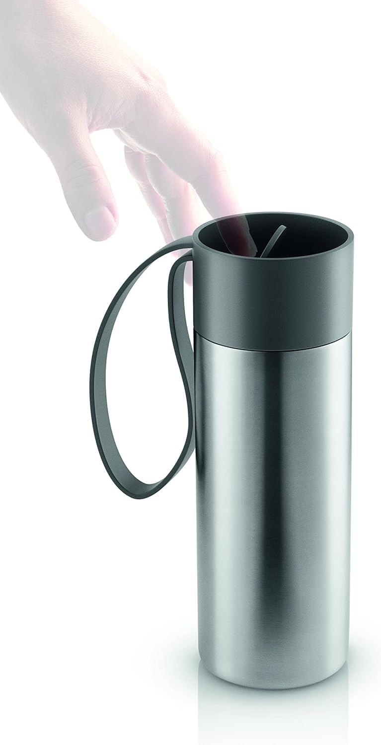 Eva Solo Thermal Mug 350ml Insulated Stainless Steel Travel Mug, Leak-Proof, Keeps Drinks Hot & Cold, One-Hand Easy Lid, Portable Reusable Coffee Cup Chocolate Brown (Grey) - Image 2
