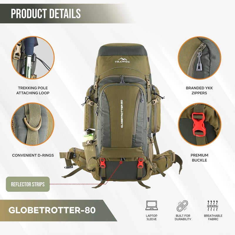TRAWOC GLOBETROTTER 80L Rucksack Backpack - Image 2