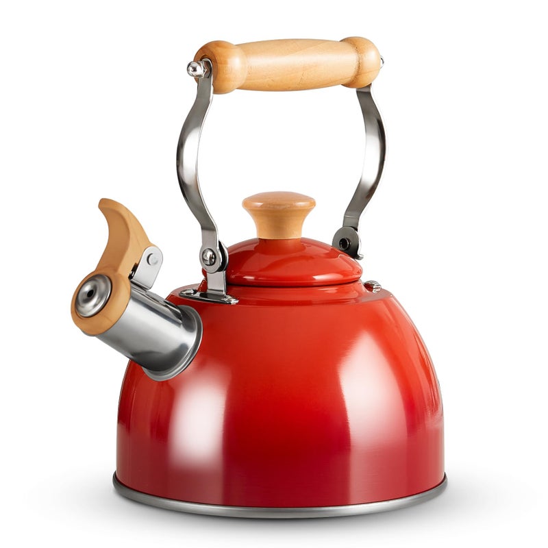 ROCKURWOK Tea Kettle, Tea Pot with Cool Touch Ergonomic Handle, Teapot Food Grade Stainless Steel, Tea Kettle Stovetop, Kettle Teapot, Whistling Tea Kettle, Small Tea Pot, 1.6 Quart (Red) - Image 1